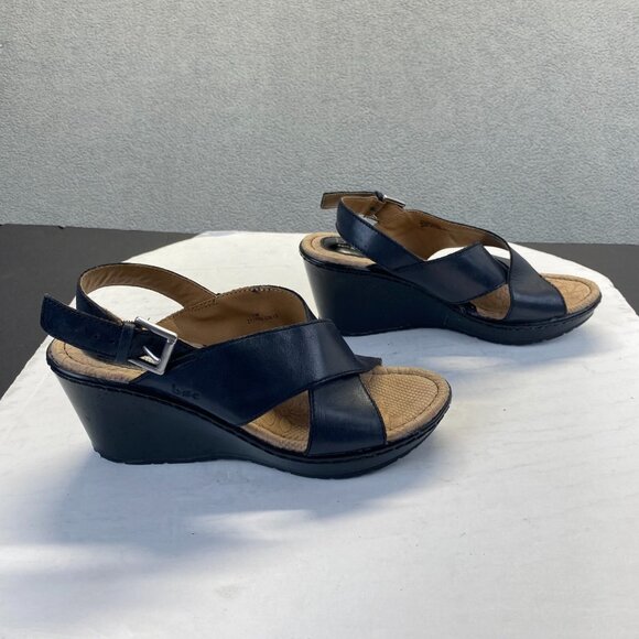 Born Daisy Wedge Sandal Women's Black Leather Chunky Strap Slingback Casual 7 M‎ - Picture 15 of 16